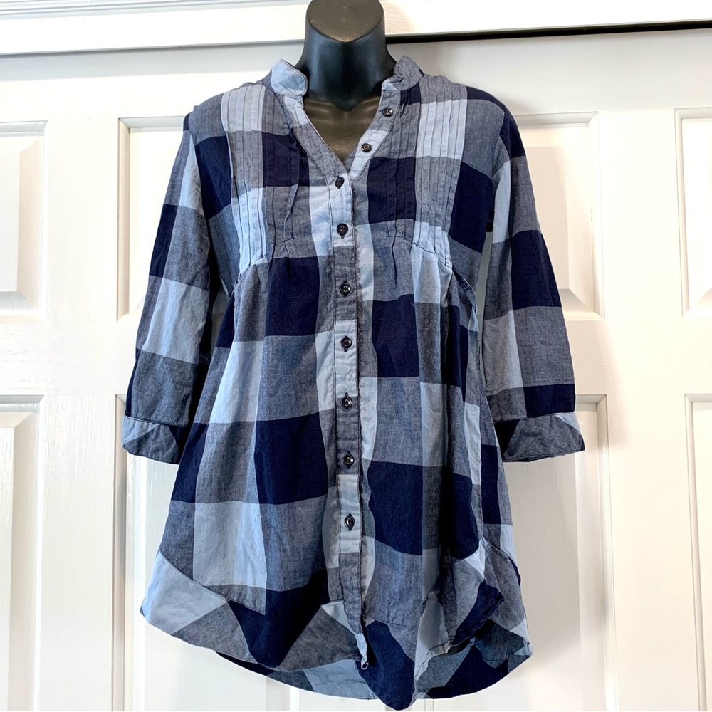 Prototype check button down v neck 100% cotton shirt, size M